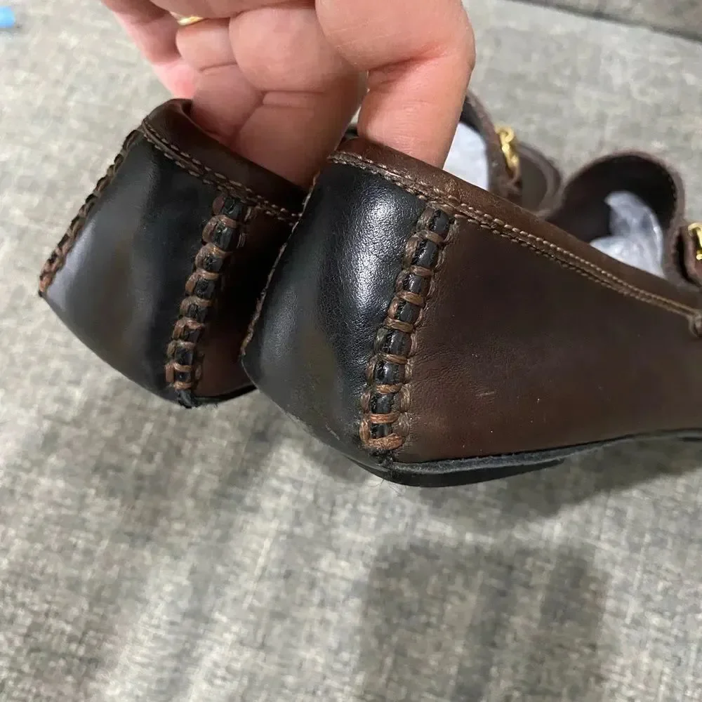 Gucci Dark Brown Leather Loafers with Gold Hardware
